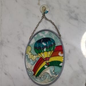 Colorful Hot Air Balloon Stained Glass Art Ornament (111)